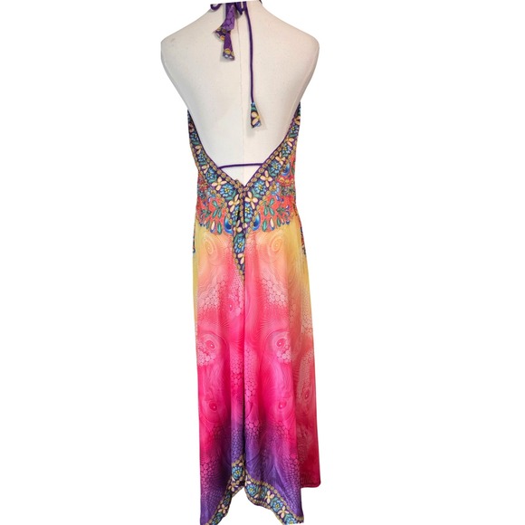 Rima SXM Halter Maxi Dress Womens OS Multi-Color Like New Art Silk Boho Print - Picture 9 of 15